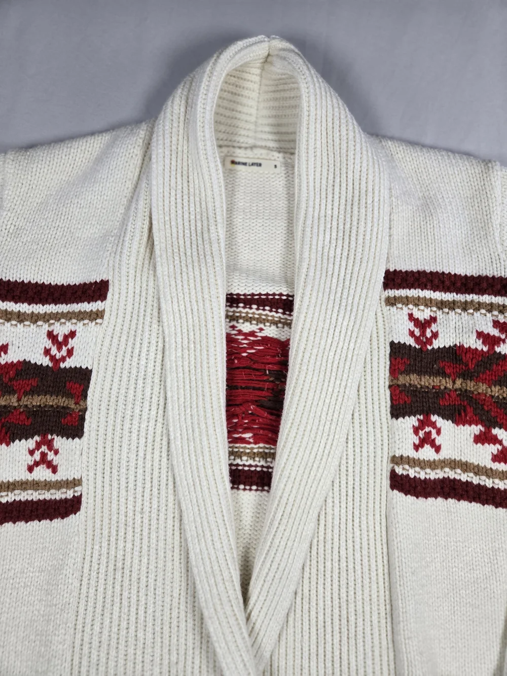 Marine Layer Brooklyn Shawl Collar Cardigan Sweater Cream Red Nortic Fwir Isle S